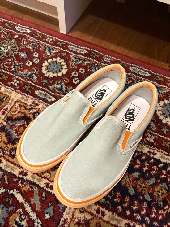 Vans Shoes - Vans x TNA slip-On Canvas in Light Sage with Orange Trim